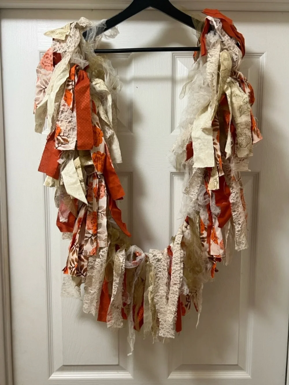 Rust & Cream Fabric Rag Garland - Home Holiday Decoration